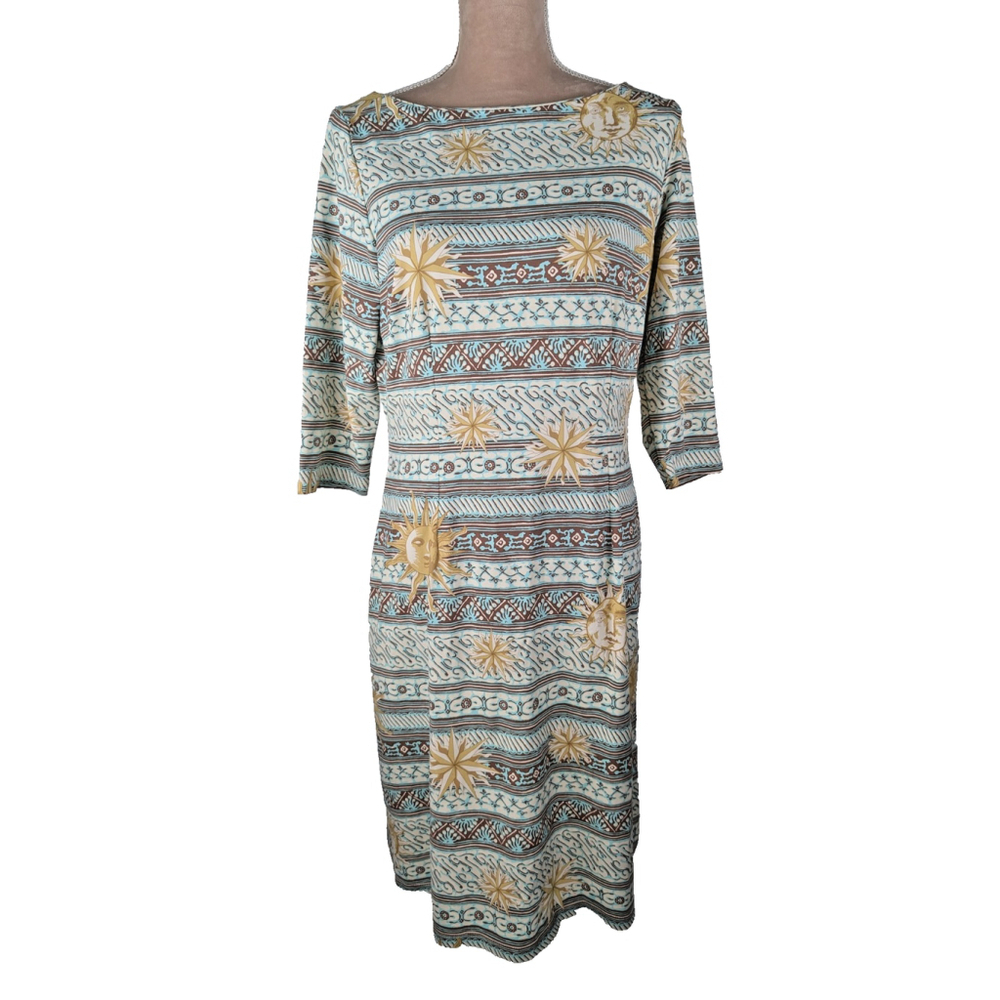 J. Mclaughlin Midi Dress Sz L Celestial Print Catalina Cloth Colorful Retro